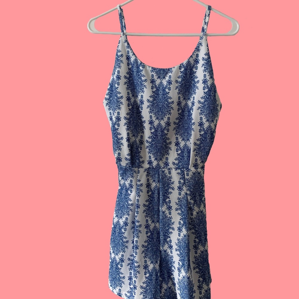 Blue and white romper